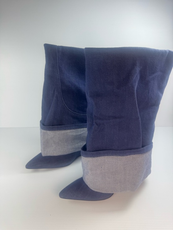 Azalea Wang Shoes - Azalea Wang JATIN Denim Pointed Toe Foldover Boots NIB Size 6 7 7.5 8